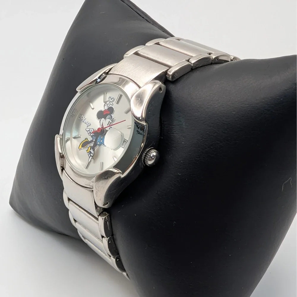Disney Minnie Mouse Watch Sunburst Silver‎ Tone Bracelet Date Quartz MN2006